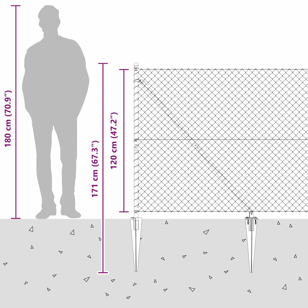 Kettengliedzaun mit Pfosten Silber 1,2 x 25 m Stahl
